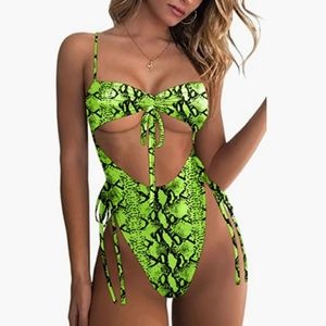 High Waisted Snake Print Baithing Suit